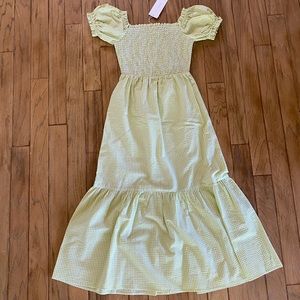 Short sleeve / smoking / plaid midi dress